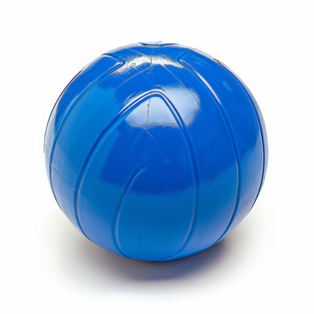 A compact medicine ball in blue, isolated on white backgroundの素材