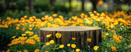 A flower display podium surrounded by bright yellow buttercups, their cheerful blooms adding a touch of sunshine and happiness.の素材