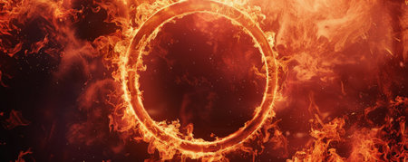A fire background featuring a ring of fire, with flames forming a circular pattern and creating a striking visual effect.の素材