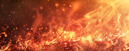 A fire background featuring embers and sparks flying up from a blazing inferno, highlighting the raw power of fire.の素材