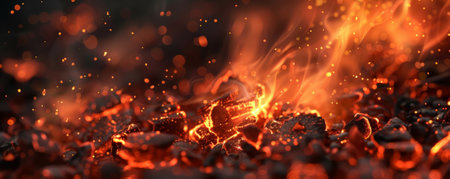 A fire background featuring glowing embers and smoldering coals, with soft, flickering flames adding warmth and ambiance.の素材