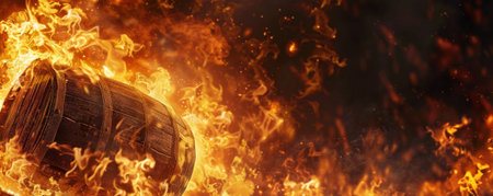 A fire background with flames rising from a barrel, creating a dramatic and visually striking effect.の素材