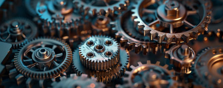 A mechanical background with a focus on gear trains and their interconnections, highlighting the complexity and beauty of mechanical systems.の素材