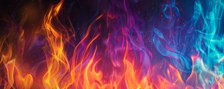 A background of flames against a black backdrop, the bright colors of the fire standing out starkly against the darkness.の素材