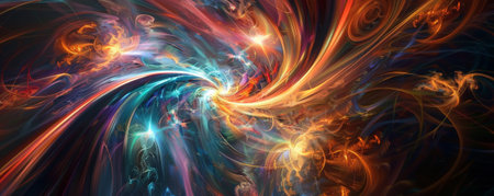An abstract energy background showing swirling vortexes of light and dynamic patterns, creating a sense of movement.の素材