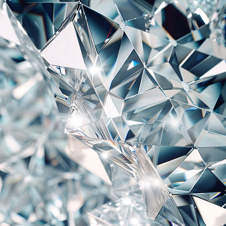 A close-up of a diamond's facets, capturing the intricate details and light reflection, isolated on white backgroundの素材