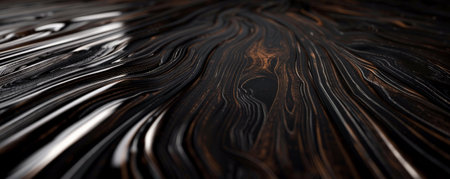 A close-up of high-quality ebony wood paneling with a dark, almost black finish and subtle grain patterns. The smooth, polished surface exudes a modern, luxurious vibe.の素材