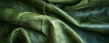 A macro shot of green leather with a slightly matte finish and a natural, organic texture. The unique color and texture combination make it stand out.の素材
