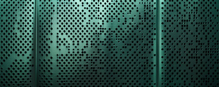 Metallic hemlock color background featuring a perforated pattern, adding an industrial and modern touch with a series of small, evenly spaced holes.の素材