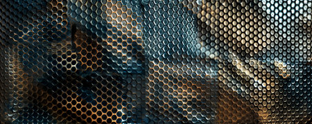 Metallic hemlock color background with a fine, mesh texture, creating an intricate and industrial appearance with tiny, interlocking patterns.の素材