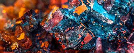A background showing a close-up view of rare earth minerals, featuring vibrant colors and intricate textures of elements like neodymium, yttrium, and cerium. The detailed mineral structures create a fascinating and unique visual.の素材