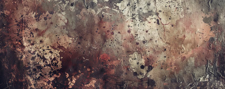 A grunge texture background with splattered and smeared paint, rough textures, and chaotic details, highlighting an abstract, artistic look.の素材