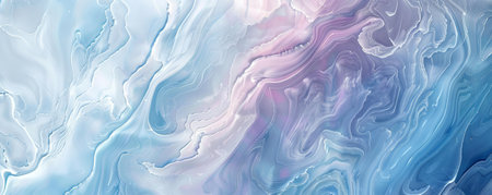 A serene marble texture background showing pastel shades of blue, white, and light purple. The soft, flowing patterns and delicate colors create a calming and elegant appearance.の素材