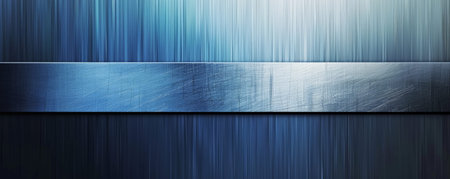 An abstract background featuring a sleek metallic panel with a brushed texture, set against a gradient backdrop of deep blues and silvers. The metallic sheen adds a modern and industrial feel to the design.の素材