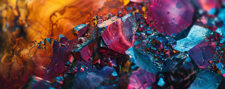 An artistic background featuring rare earth minerals with a focus on their vibrant colors and intricate patterns. Elements like dysprosium, terbium, and praseodymium are prominently displayed.の素材