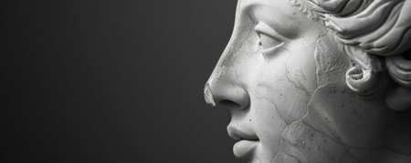 A monochrome sculpture of Selene, the Greek goddess, showcasing her serene and luminous facial features.の素材