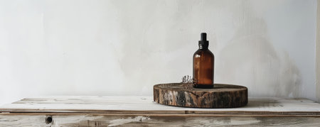 A vintage-style wooden podium with a distressed finish, ideal for showcasing artisanal perfumes. The white background creates a striking contrast with the aged wood.の素材