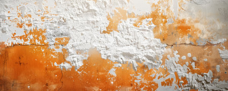 A textured wall background with abstract designs in shades of orange and white, evoking a sense of warmth and simplicity.の素材