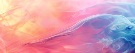 Soft misty fog in abstract colors gently moves across a bright background, creating a surreal and dreamlike visual with blurred edges and gradients.の素材