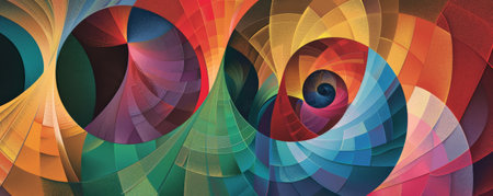 A graphic design of the Fibonacci sequence with each number represented by a unique shape and color, arranged in a harmonious pattern.の素材