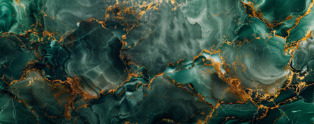 The background of a luxurious color onyx marble texture in shades of deep green and gold. The intricate veining and natural patterns make it perfect for use in high-end interior design projects or sophisticated digital backgrounds.の素材