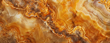 The background of a warm amber onyx marble texture, with intricate brown and gold veining. Perfect for use in rustic interior design, high-end branding, or autumn-themed digital backgrounds.の素材