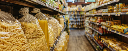 A gluten-free pasta and grains aisle with a wide selection of gluten-free products.の素材