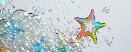 Bubbles in the shape of a star on a pure white background, creating a whimsical and playful scene.の素材