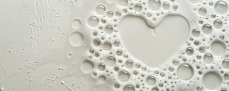 Bubbles forming a heart shape on a blank white canvas, symbolizing love and purity.の素材