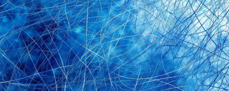 A bright blue background with a subtle pattern of intersecting lines, adding structure and interest to the design.の素材