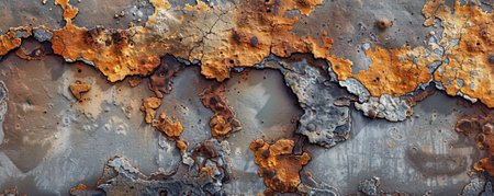 An old metal surface with a mix of corrosion and weathered patterns, showing the effects of time.の素材