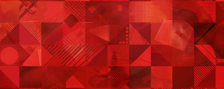 A vibrant red background featuring a pattern of geometric shapes in various shades of red, adding depth and complexity to the design.の素材