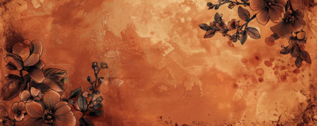 Detailed hand-drawn vintage floral frame on a rust dust backdrop, perfect for refined and luxurious designs.の素材