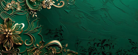 A bright green background adorned with intricate gold patterns, creating a luxurious and elegant design that stands out.の素材