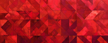 A vibrant red background featuring a pattern of geometric shapes in various shades of red, adding depth and complexity to the design.の素材