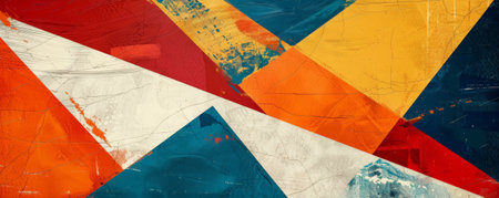 An abstract texture featuring layered geometric shapes and contrasting hues, ideal for creating striking and dynamic wall decor that stands out.の素材