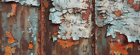 Rusted metal with layers of peeling paint, showing the gritty and raw textures that define grunge style.の素材