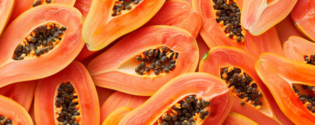 Seamless pattern featuring papaya slices for background, offering a warm and tropical feel.の素材