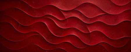 A rich red background with a subtle pattern of overlapping waves, adding movement and interest to the design.の素材