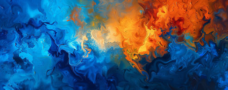 Abstract oil painting technique featuring glowing blue and orange textures. The vibrant colors blend harmoniously, creating a dynamic and captivating visual experience.の素材