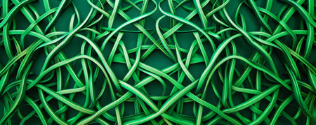 A vibrant green background featuring a pattern of interlocking lines, adding complexity and depth to the design.の素材
