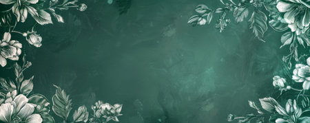 Hand-drawn vintage floral frame on an emerald dust background, ideal for creating elegant and sophisticated design pieces.の素材
