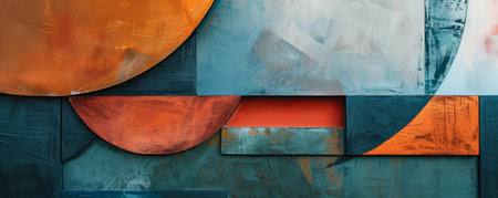 An abstract texture featuring layered geometric shapes and contrasting hues, ideal for creating striking and dynamic wall decor that stands out.の素材