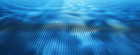 A bright blue background with a subtle grid pattern, adding structure and interest to the design.の素材