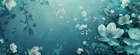 Hand-drawn vintage floral frame on an aqua dust background, ideal for creating elegant and sophisticated design pieces.の素材