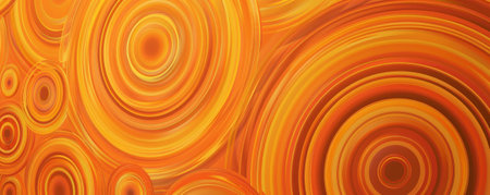 A bright orange background featuring a pattern of concentric circles in varying shades of orange, creating depth and movement.の素材