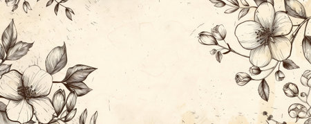 A hand-drawn vintage floral frame on a cream dust background, perfect for various elegant and sophisticated designs.の素材