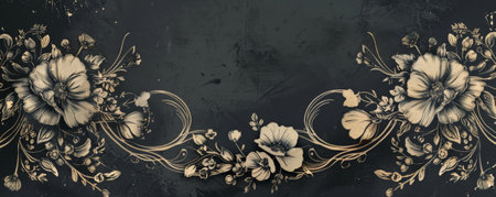 Vintage floral frame intricately hand-drawn on a slate dust background, ideal for adding a touch of elegance to various designs.の素材
