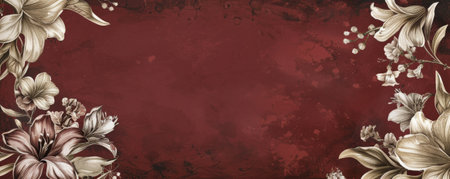 Delicate hand-drawn vintage floral frame on a burgundy dust background, perfect for sophisticated and high-end design applications.の素材