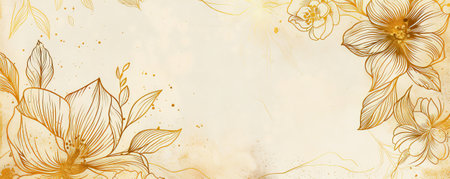 Elegant hand-drawn vintage floral frame on a mustard dust canvas, enhanced with gold highlights, perfect for creating refined and stylish designs.の素材